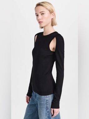 Helmut Lang Black Cotton Blend Cut Out Crew Long sleeve top size Medium